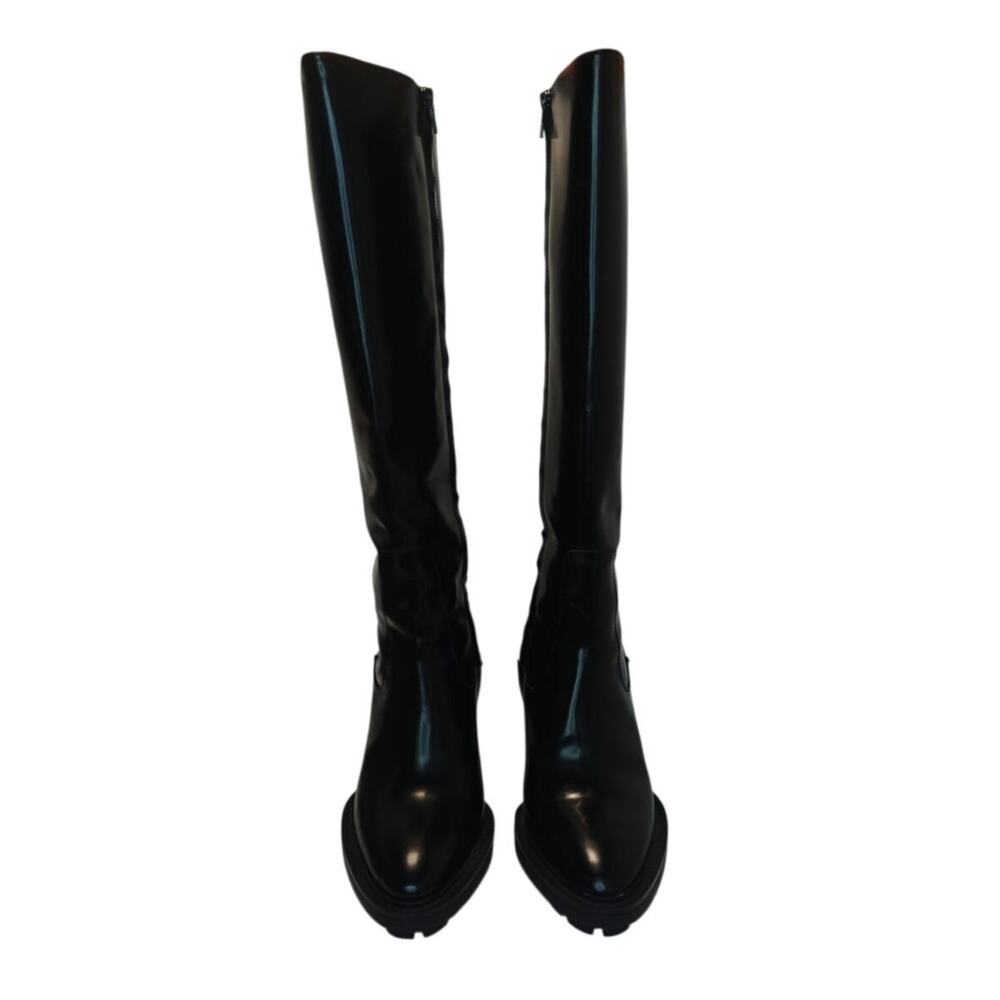 Black All Saints Knee high Platform pointed toe boots sz 38 - Picture 2 of 11